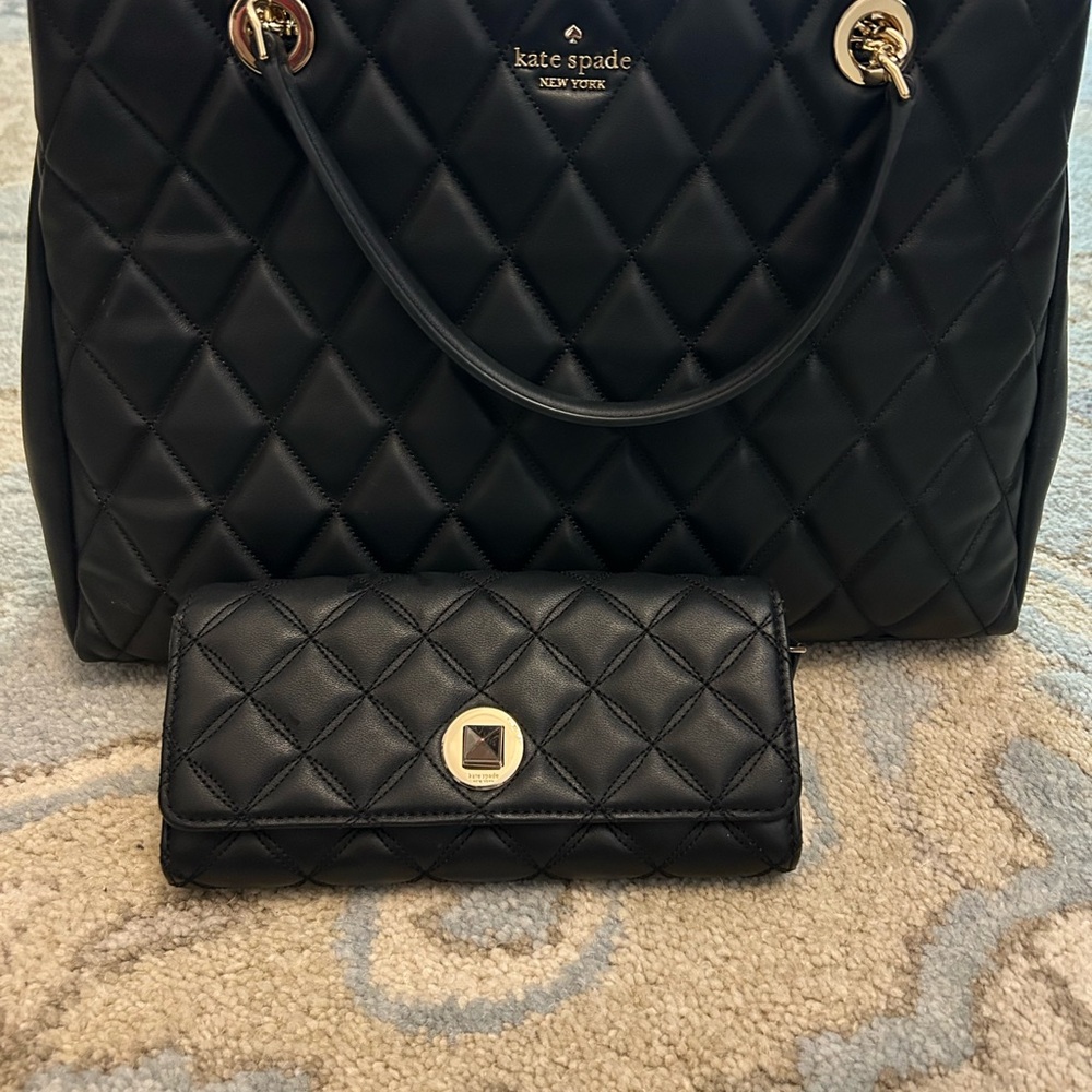 kate spade Quilted Black Tote and Wallet Set